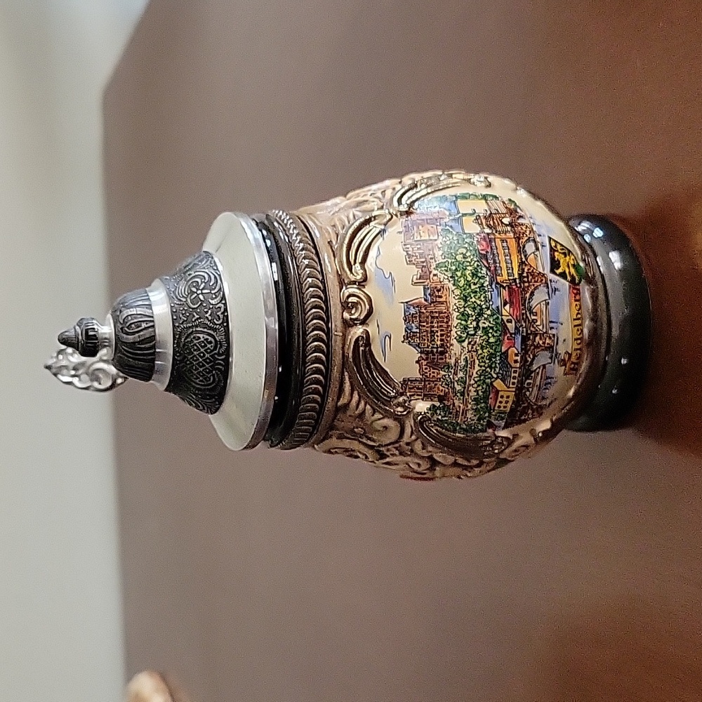 Vintage German Lidded Beer Stein - Heidelberg Landscape Figures
